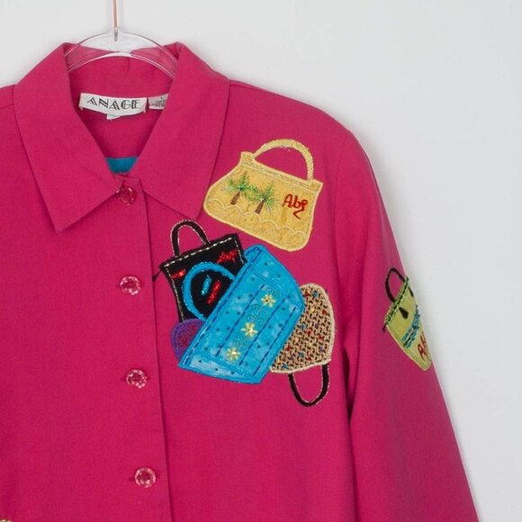 Vintage Anage Womens Purse Patchwork Button Front Jacket‎ Size L Cotton Artsy - Picture 2 of 9